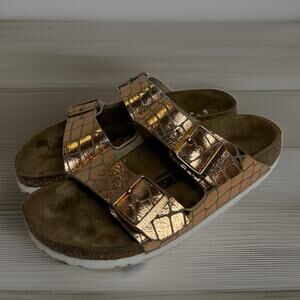 Birkenstock Arizona Gator Gleam Copper Metallic Sandals 38 US 7 Narrow